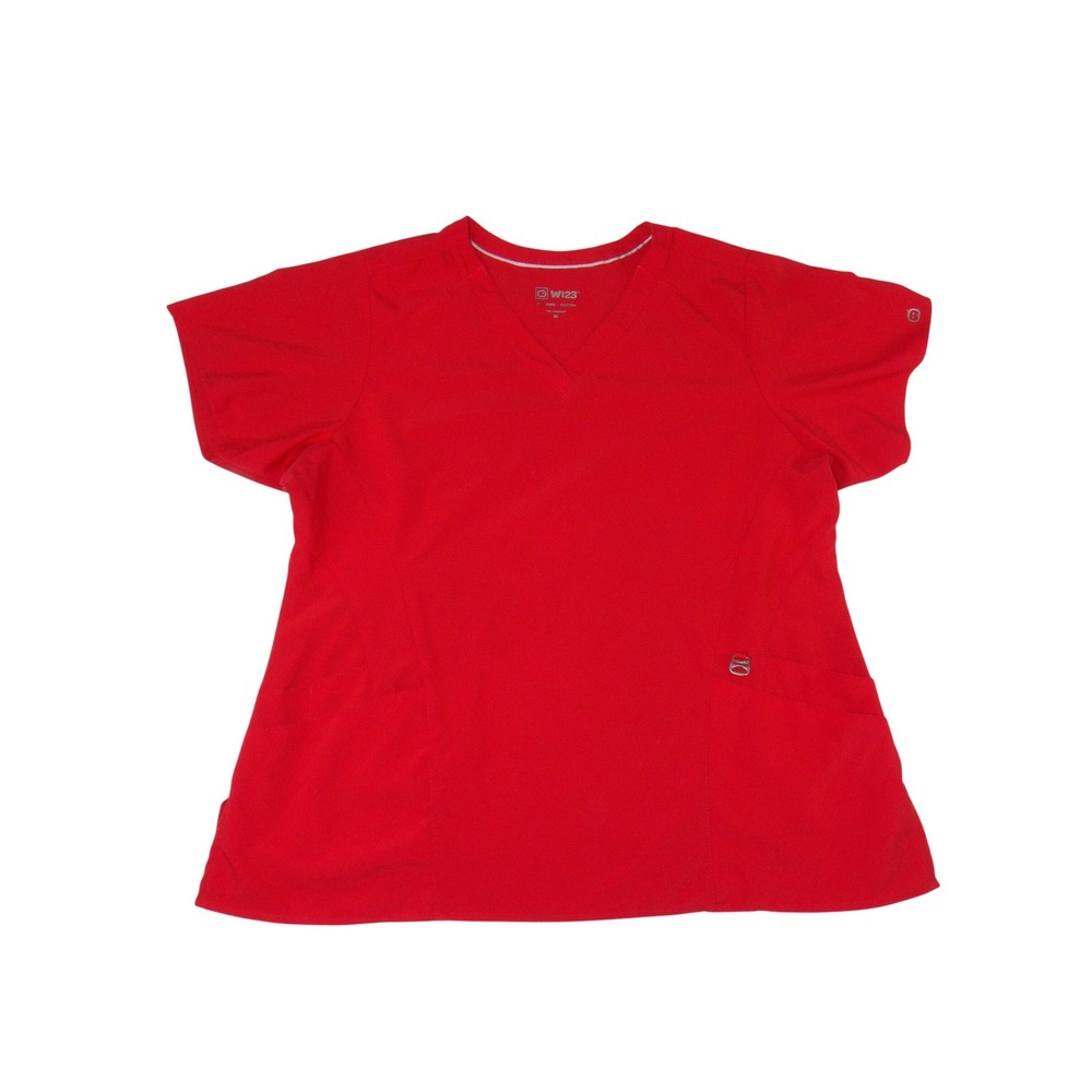 Wink‎ W123 Red V-Neck Scrub Top Womens XL Short Sleeve Medical Uniform 3404